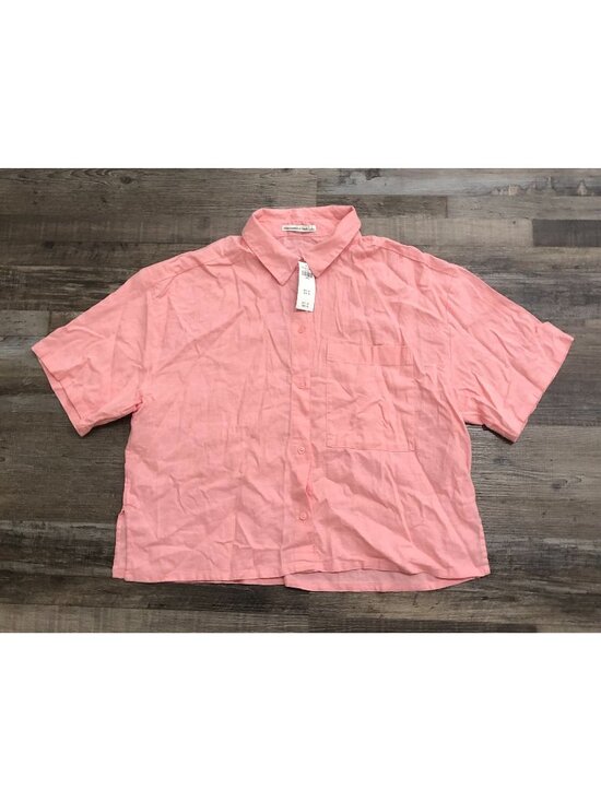 Abercrombie & Fitch Tops - Abercrombie & Fitch 90s Cropped Linen-Blend Button-Up Shirt Large Pink New Tags